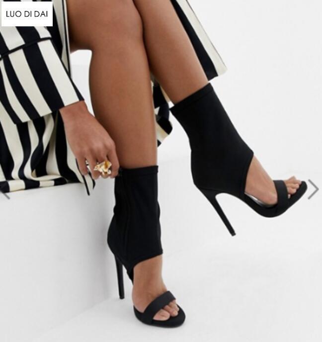 

2021 new women sandals party shoes ankle wrap stretch fabric sandals gladiator open toe dress shoes1, Black
