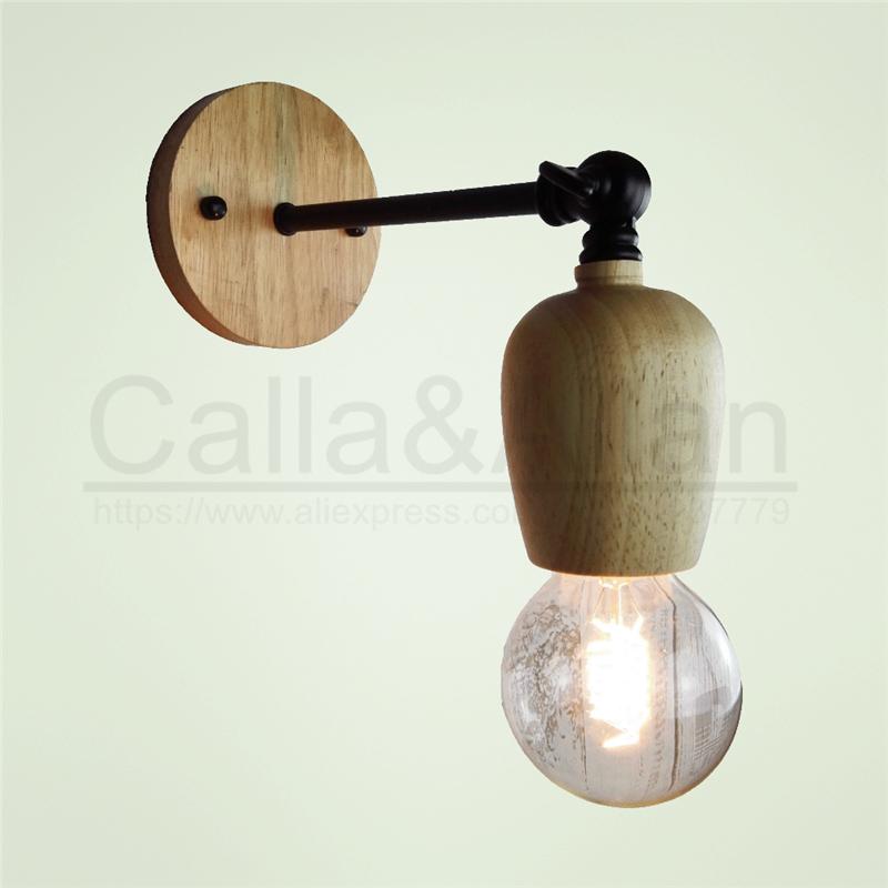 

Big Promation American Loft Industrial Retro wood Wall Lamps Vintage Bedside Wall Light with wooden canopy 110-220V sconce