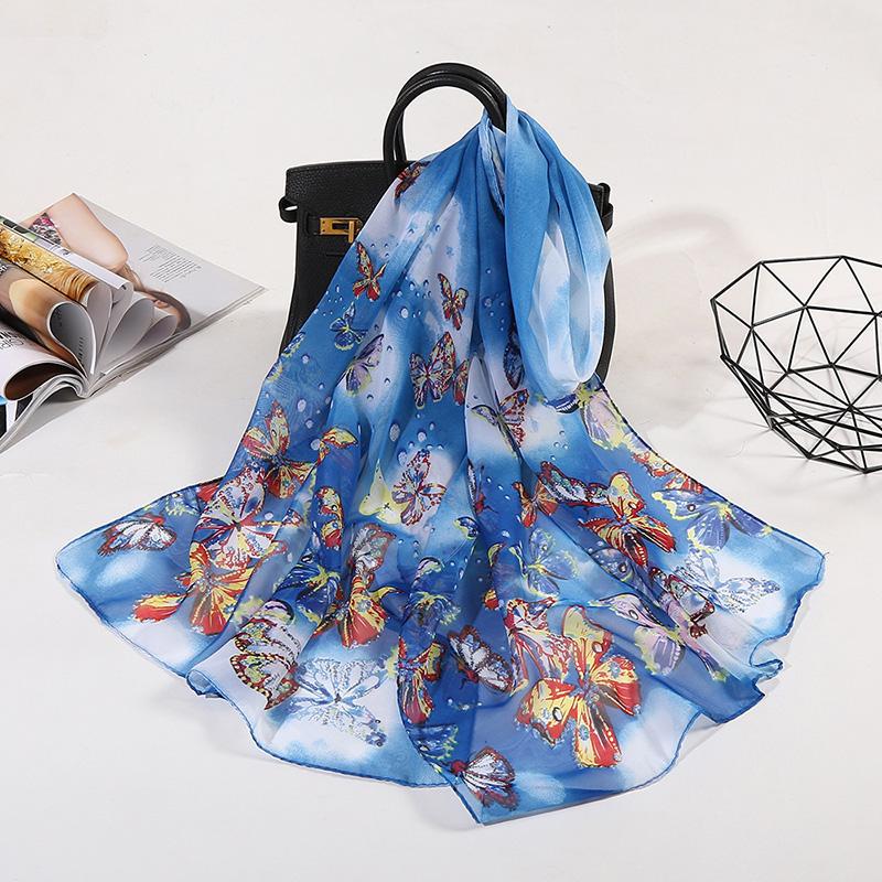 

Summer Thin Chiffon Beach Sunscreen Scarves Shawl Fashion Butterfly Print Silk Scarf Ladies Long Tulle Turban Hijab Wrap N69
