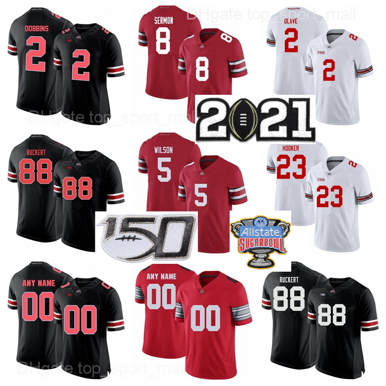 

2021 Playoff NCAA Ohio State Buckeyes 2 Chris Olave Jersey Football College 5 Garrett Wilson Trey Sermon Jeremy Ruckert Marcus Hooker Patch, No patch