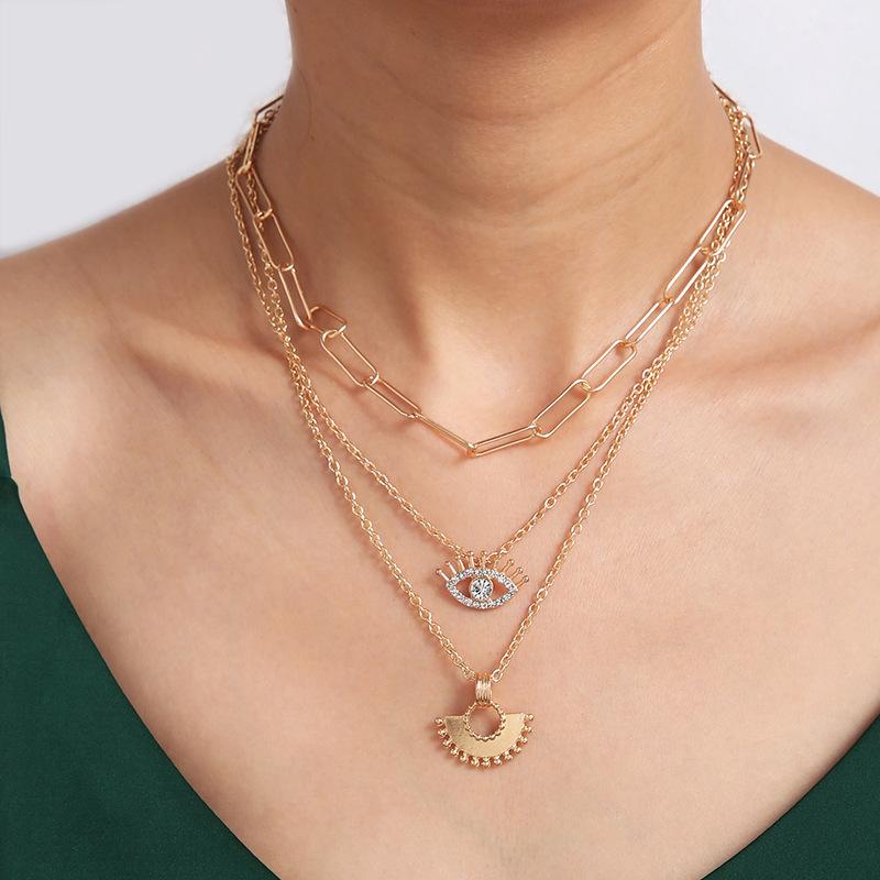 

Chokers Fashion Boho Necklaces Pendant Vintage Charm Necklace Evil Eye Geometry Hanging Multilayer Collarbone Chain Jewlery Gift
