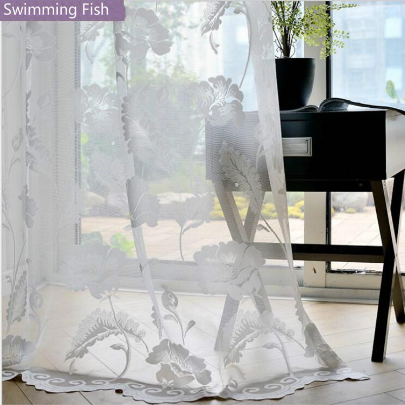 

Tulle Curtain Floral Jacquard Sheer Curtain Tulle Organza Panel Window Screening Home Deco Voile Blind Drape Custom Made Size, White