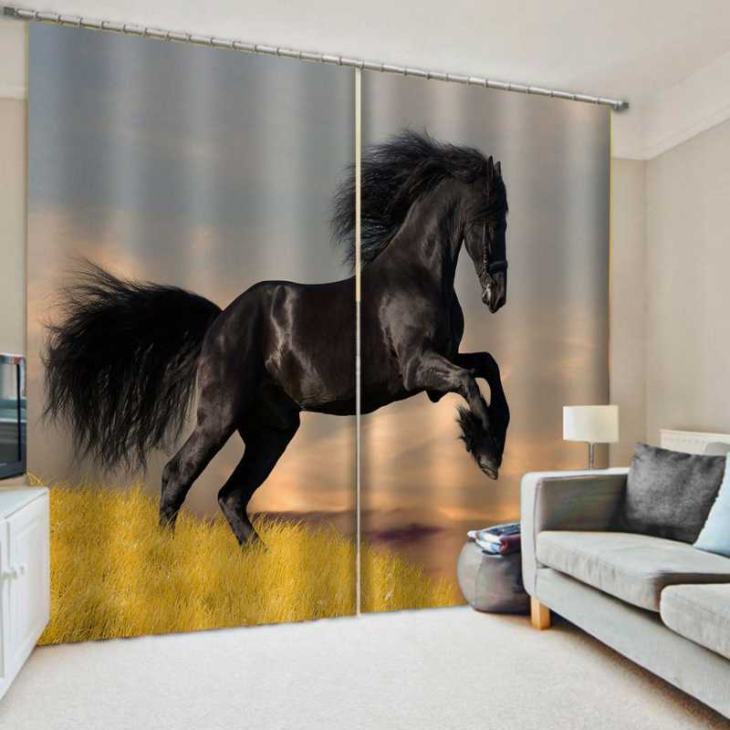 

3D Horse Curtain Printing Black Blackout Curtains For Living Room Bedroom Window Treatment 3D Drapes, As the photo