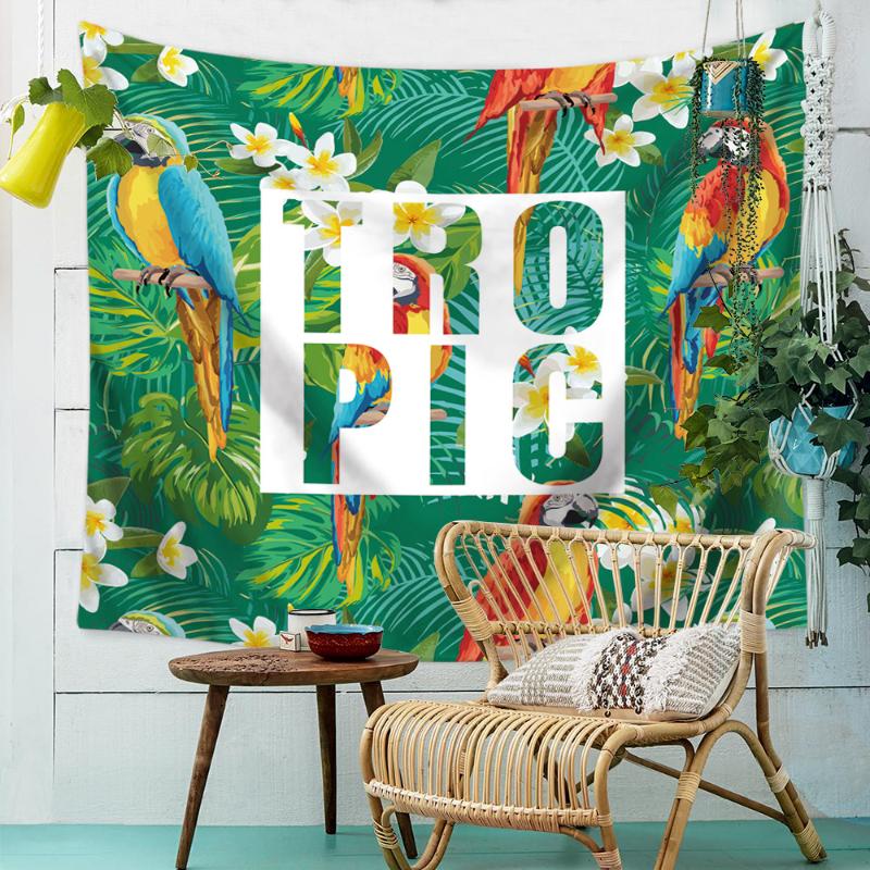 

Tropical Plant Parrot Wall Hanging Tapestry Wall Carpet Home Decor Polyester Beach Towel Floral Bedsheet Blanket Fast Shipping
