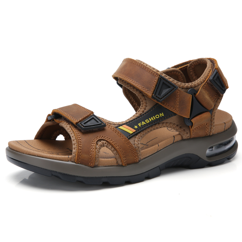 

Polali genuine high quality of men will see casual male footwear, flat, breathable leather sandals 4TK1, Black.
