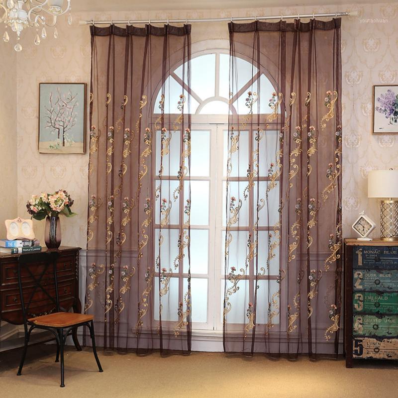 

Countryside High-grade Voile Curtain Sheer Pastoral Flower Embroidery Romantic Tulle Curtains Custom for Cafe and Living Room1, Blue