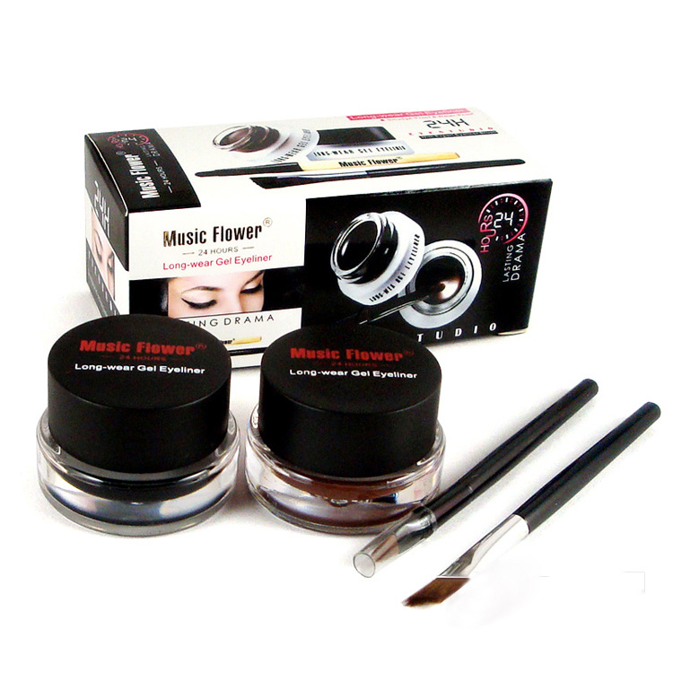 

Music Flower 2 in 1 Brown + Black Gel Eyeliner Make Up Waterproof and Smudgeproof Cosmetics Set Eye Liner Kit, Single color