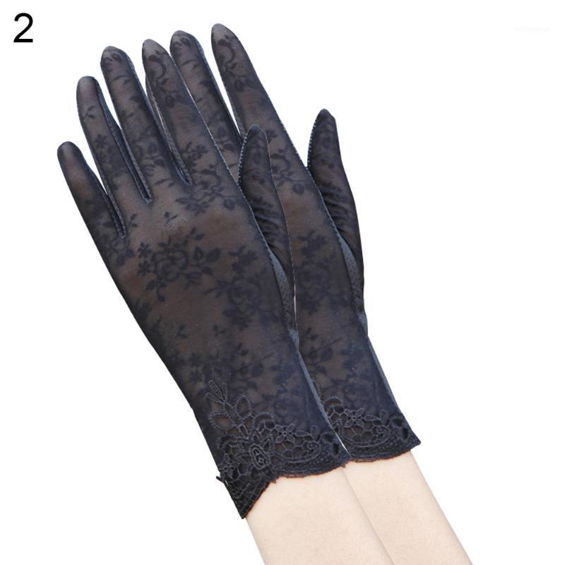 

Lady Fashion Silk Flower UV Protection Non-Slip Driving Screentouch Gloves1