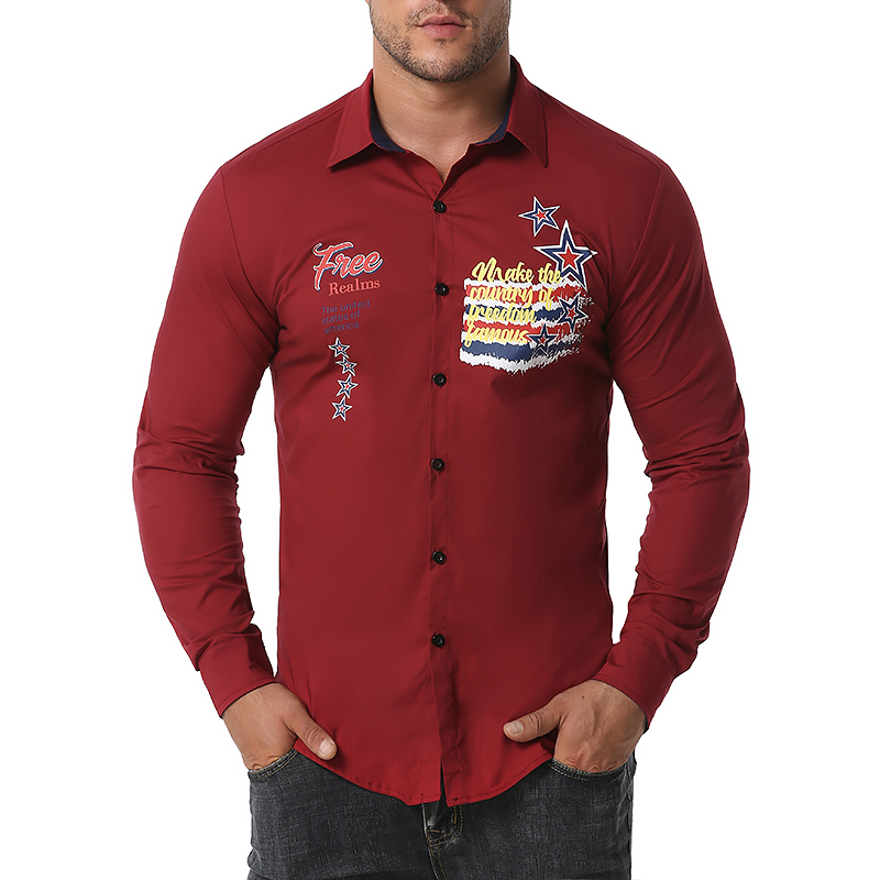 

New Men Printing Shirt High Quality Contton Men Long Sleeve Shirt Men Fashion Social Casual Shirt Streetwear, Gray