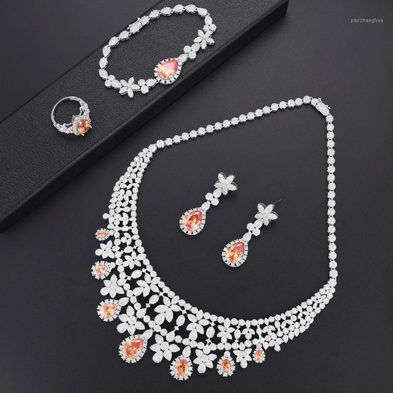 

Earrings & Necklace SisCathy Fashion African CZ Crystal Jewelry Sets Woman Customer Nigerian Wedding 4 PCS Bridal Dubai Accessories, Silver