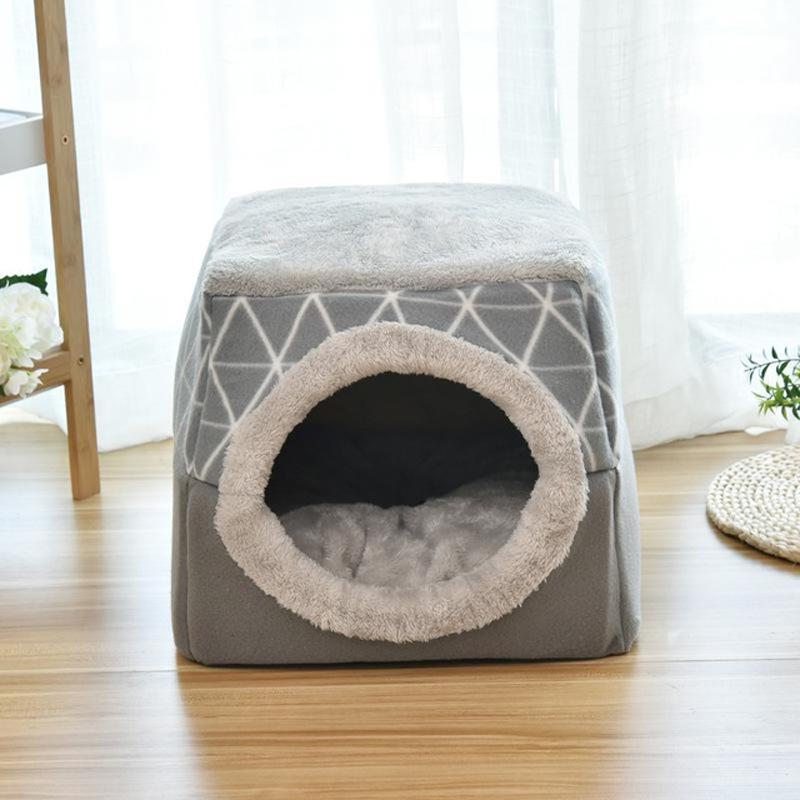 

Four Seasons Soft Space Cat Dog Sofa House Closed Cat Dog Bed Mat House Teddy Kennel Pet Supplies Small Warm Bed, Black