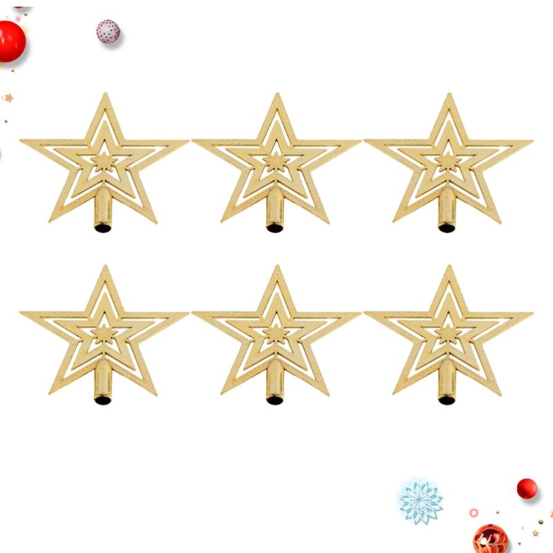 

6pcs Christmas Tree Pentagram Pendant Five-pointed Star Topper Pendant Star Ornament for Home Party Festival (Golden