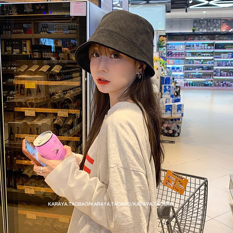 

2020 Vintage New Suedu Bucket Hat Winter Women Casual Thck Warm Basin Fisherman Hats Caps Adjustable Panama Gorros, Black