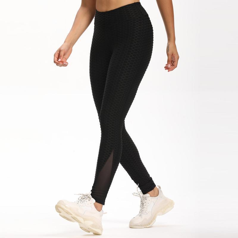

Women' Mesh Panel Breathable Hip Lifting Exercise Bubble Yoga Pants Gym Running Yoga Athletic Pants Fitness Leggings @401, Black