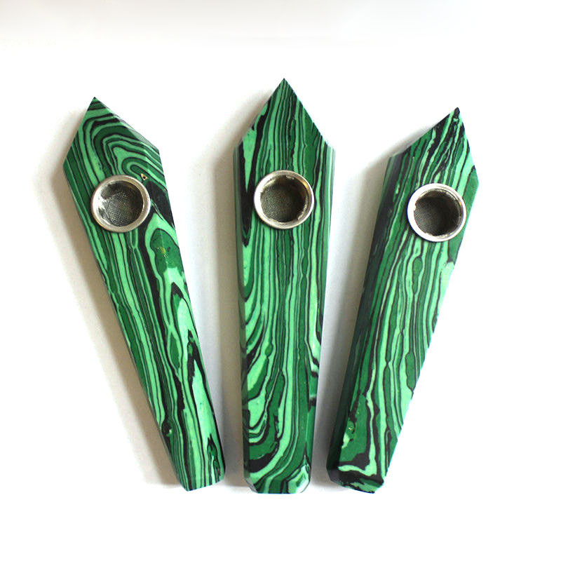 

Green Malachite Quartz Smoking Pipe Crystal Stone Wand Point Tobacco Pipes With white gift box