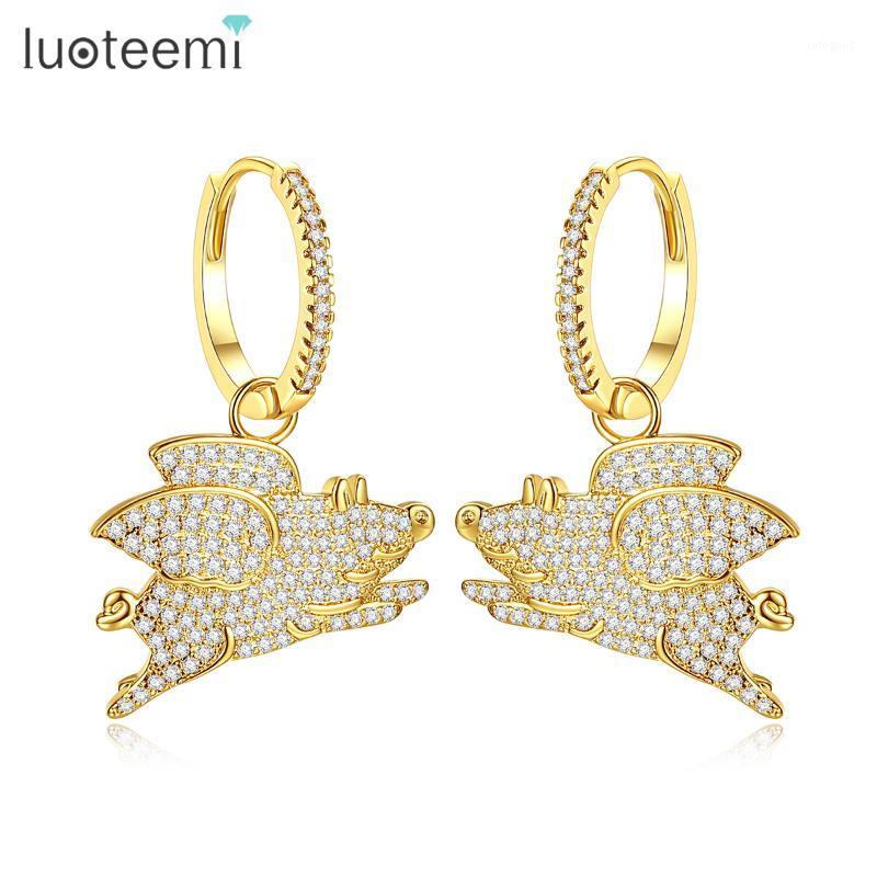 

Hoop & Huggie LUOTEEMI Earrings Flying Pig Fashion Jewelry Cute Animal Drop Earring For Women Girls Gifts1