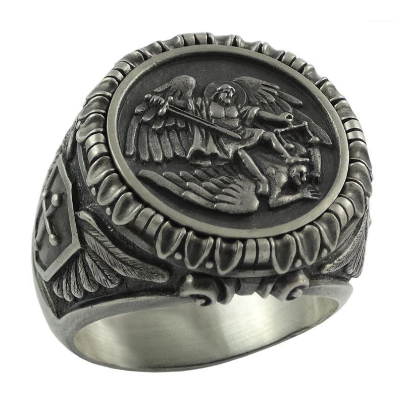 

New Save and Protect Biker Rings Mens Knigts Templar 316L Stainless Steel Ring Guardian Angel Jewelry1