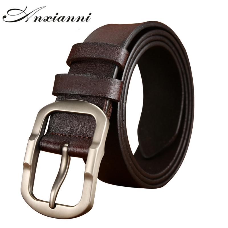 

Belts Anxianni Brand Genuine Men's Casual Belt Leather Material Pin Buckle Business Retro Versatile Jeans High Quality, Black