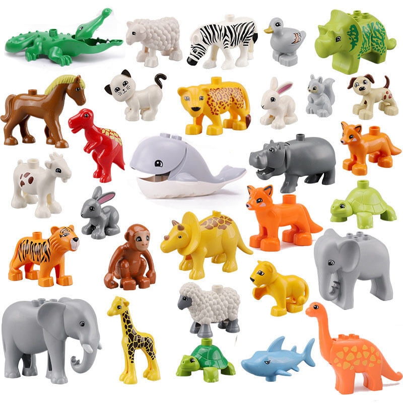 

/lot Duploe Big Size Diy Building Blocks Dinosaurs Wild Animal Figures Toys Compatible Duploed Toys For Children Kids Gifts LJ200925