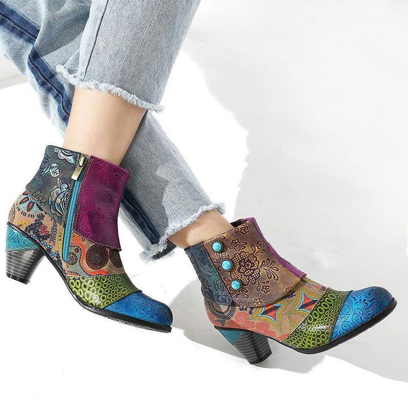 

Winter boots for women Handmade jacquard high heels fashion Outdoor ladies boots big size 43 Retro Ankle cozy1, Blue