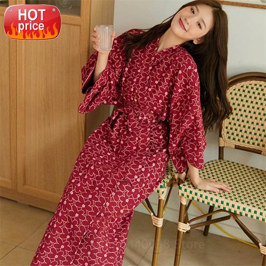 

Solid Color House Robe Pajamas for Women Japanese Kimono Robe Long Sleeve Floral Print Loose Comfort Homewear Autumn Loungewear #aS8f, Black;white