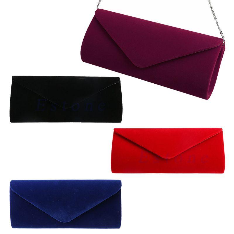

Elegant Ladies Velvet Clutch Evening Bag Wedding Envelope Bag Prom Party Handbag H8WD, Silver