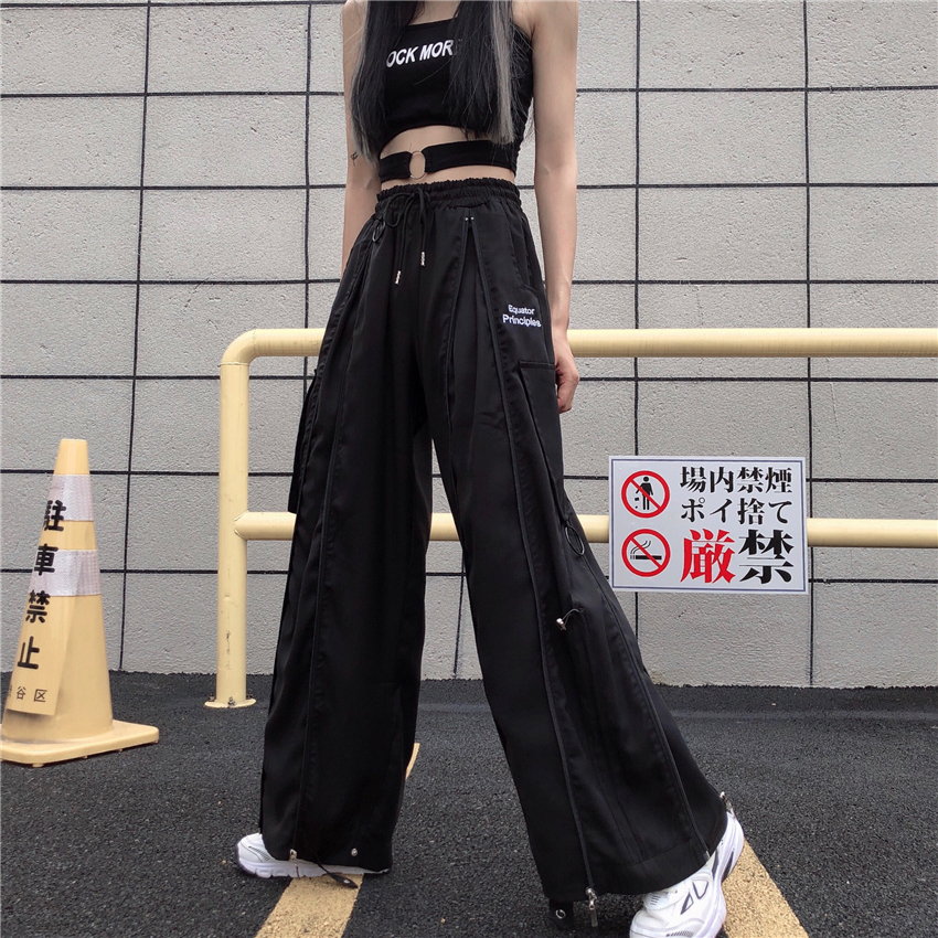 

2021 New Female Autumn Style Black Work Made Tools Thin Pants Draped Tide DDBI