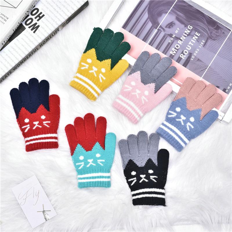 

Children Cashmere Cute Cat Winter Glove For Child Gloves Girl Kids Gloves Acquard Weave Warm Knitted Sports Full Finger