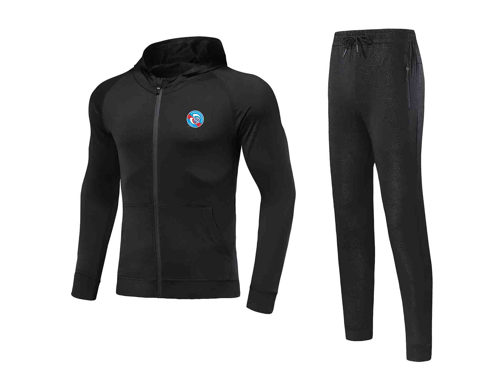 

20/21 Newest RC Strasbourg Alsace Jacket Footbal Jersey Pant Adult Soccer Set winter tracksuit men Jacket warm suits, Black;blue