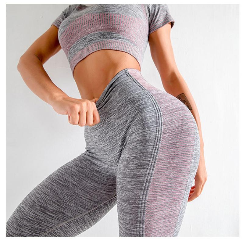 

Sports Suits For Women Yoga Set For Fitness Breathable High Waist Leggings Half Sleeve Shirts Quick Dry Seamless Set Training