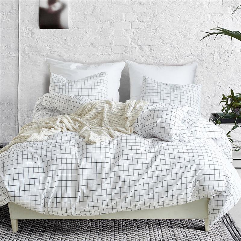 

Little Lattice White Bedding Set Fashion Marble Pattern Quilt Cover Pillowcase US  EU Single Adults Bed Duvet Cover Set, No.1