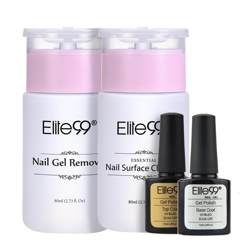 

Elite99 4 pieces/lot 7.3ml Base Top Coat & 80ml Nail Gel Remover Nail Surface Cleanser Manicure Kit Set Soak Off Gel Polish