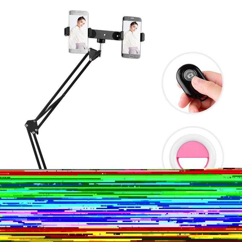 

Adjustable Metal Stand Suspension Scissor Arm Bracket Mini LED Light Remote Control for YouTube Live Video Network Broadcast