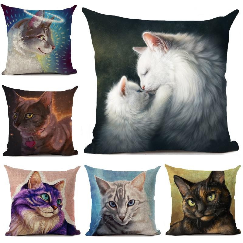 

Cushion Cover Cute Cat Printed Linen Throw Pillows Car Sofa Decorative Throw Pillows Home Decoration Pillowcase 45x45cm