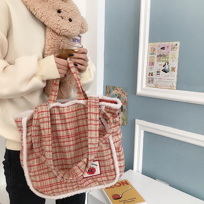 

Vintage Bag Women's New Style Autumn And Winter-Lambs Wool Versitile Fashion Simple Large Capacity One-Shoulder Handbag