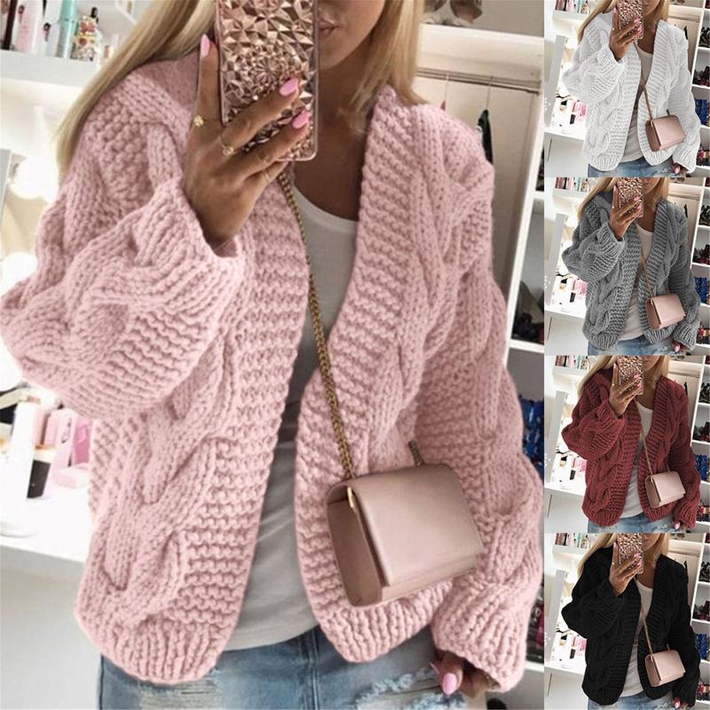 

Women sweater Knitted Pocket Cardigan Long Sleeve Solid Winter Causal Loose Thicked Short Femme Fashion Sweater Coat Outwear #40, Purple