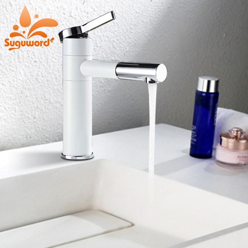 

Suguword Bathroom Basin Faucet Sinks Mixer Vanity Tap Washbasin Faucet Paint white and Chrome Finish Taps Torneira Modern