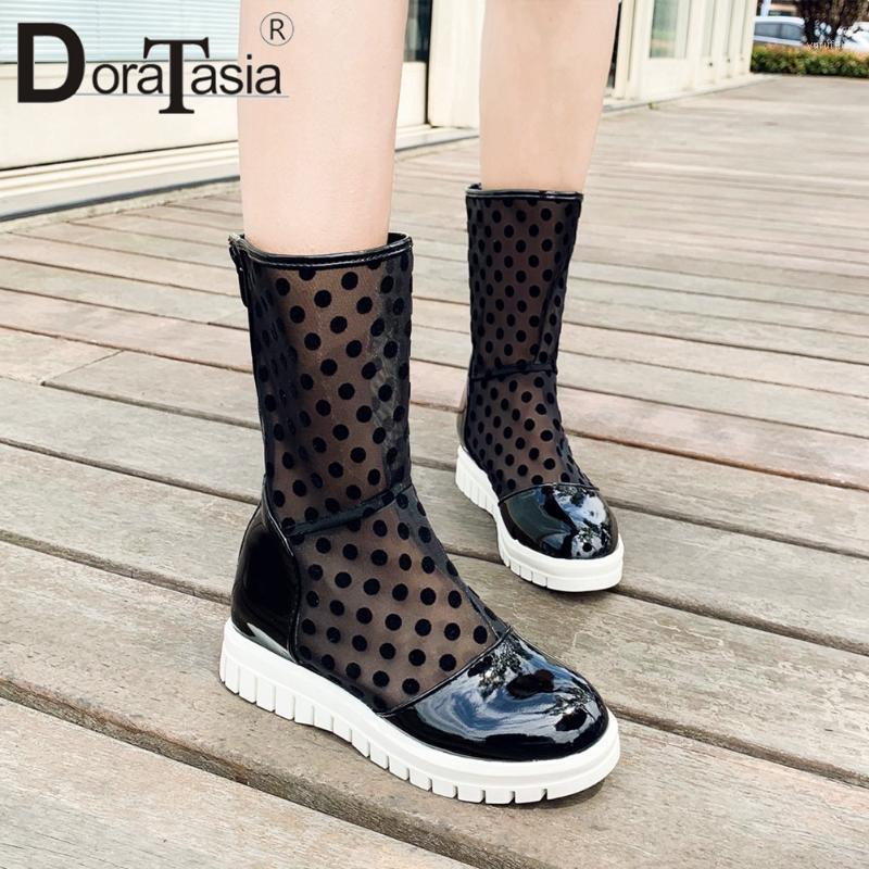 

DORATASIA Fashion Female Summer Boots 2020 Office Casual Boots Women Round Toe Platform Zipper Dot Mid Calf Shoes Woman1, Black