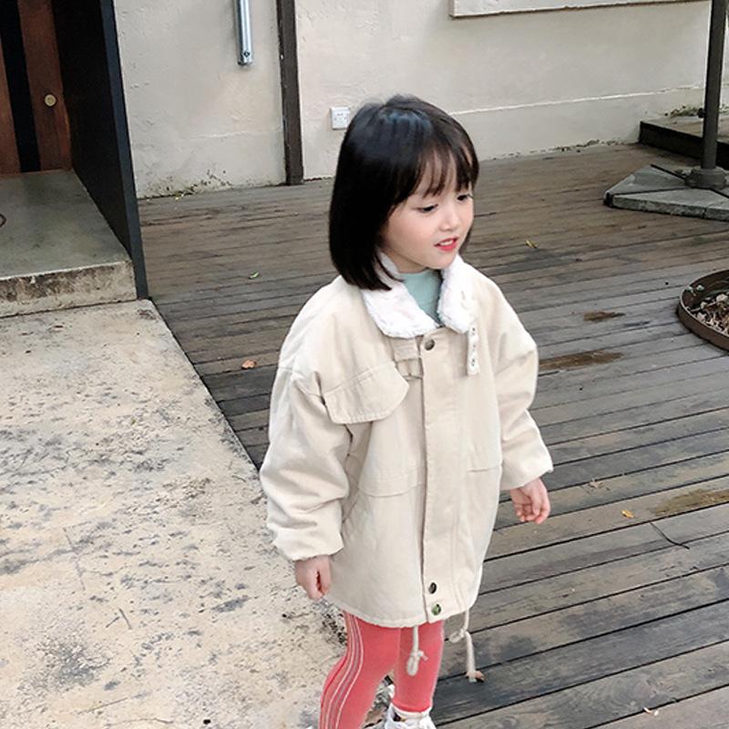 

Girls Plus Fleece Jacket Children Winter Fleece Outdoor Jackets for Boys Girls Hooded Winter Plus Velvet Thick Coat, Beige