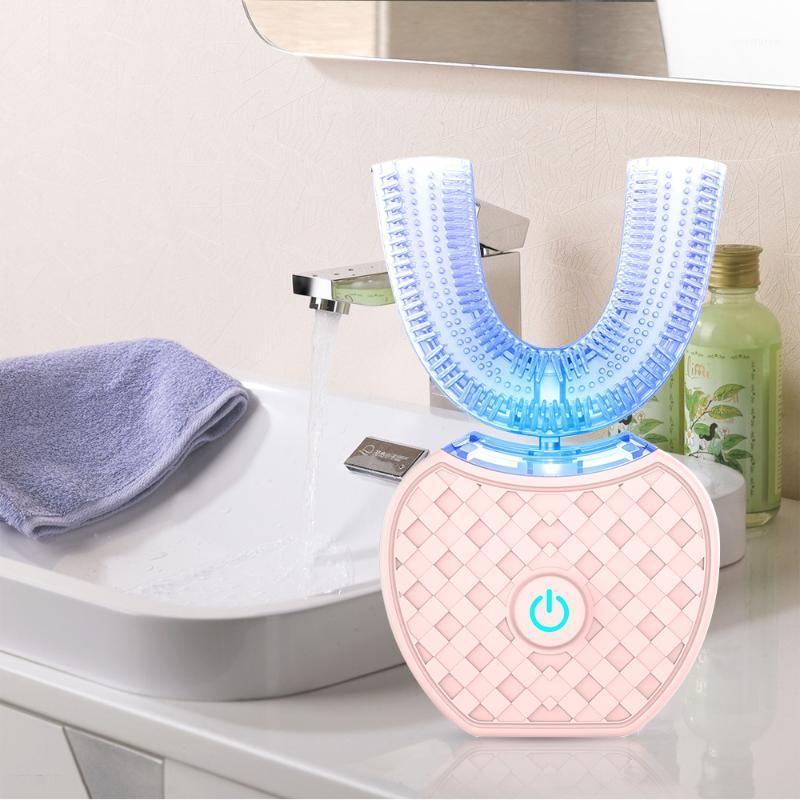 

360 Degrees Intelligent Automatic Sonic Electronic Toothbrush USB Rechargeable U Shape with 4 Modes Timer Blue Light Toothpaste1
