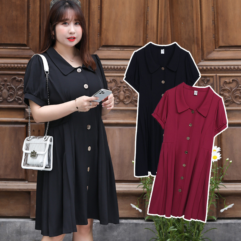 

2021 New Summer sister fat Korean version biggest plied bubble sleeve chiffon shirt dress French waist dressed in solid color I3UD, Hepburn black dress
