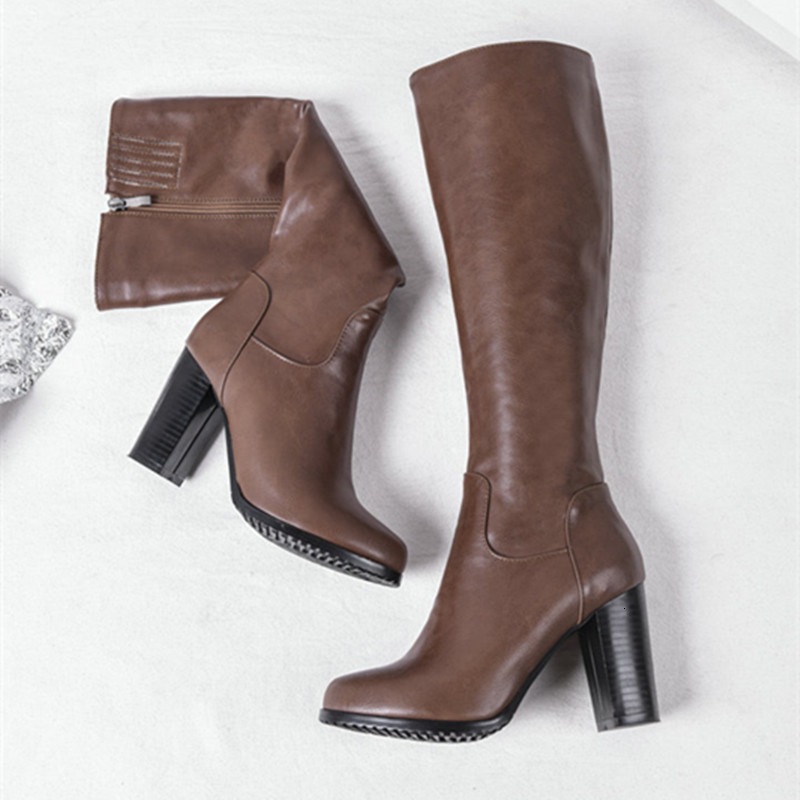 

2021 New Arrival Women Round Toe Knee Boots Sexy High Heels Party Wedding Shoes Size 41 42 43 0j89, Black