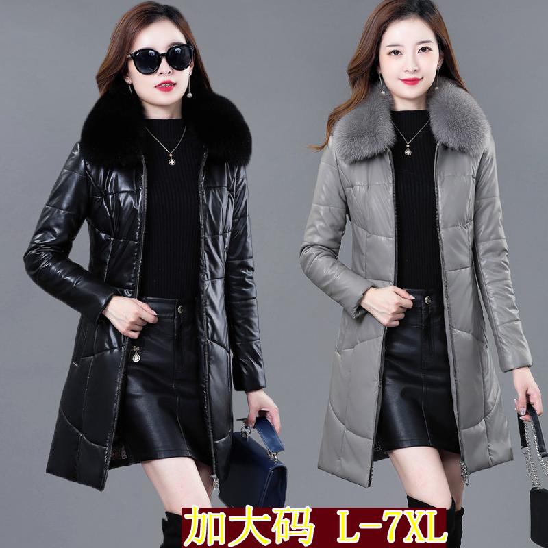

2020 new hair collar sheep leather down jacket women's middle and long thick leather coat coat, Black