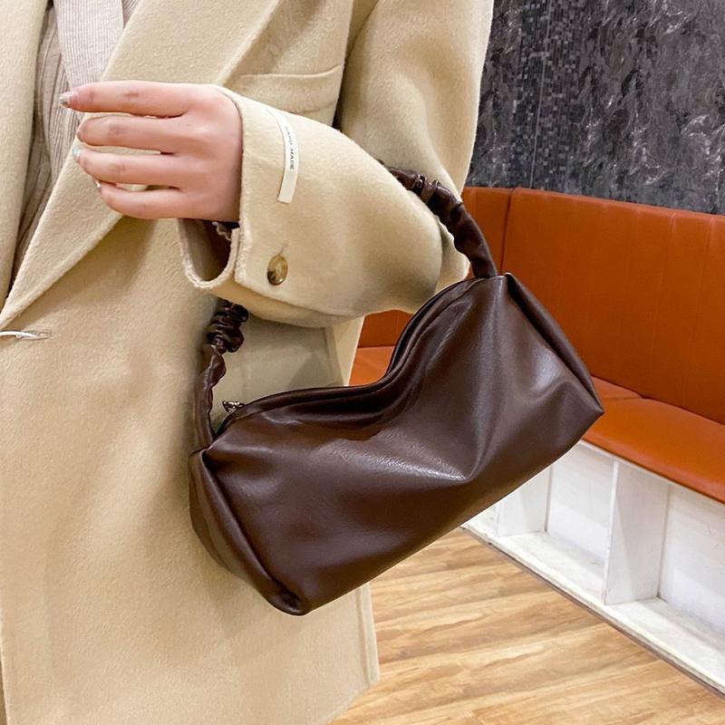 

Vintage Solid Color Designer Luxury Women's Small Totes 2021 Fashion PU Leather Shoulder Handbags and Purses, Black