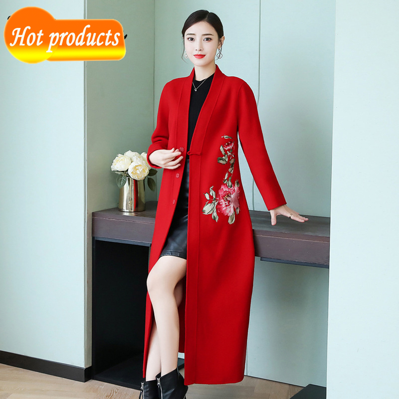 

winter jacket embroidered elegant woman long woman's wool coat thicken warm womens loose casual outerwear 7PZG, Beige