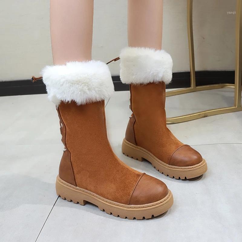 

Women Boots 2021 Leather Ankle Boots Flat Shoes Winter Snow Platform Zipper Punk Thicken Plush Wool Botas Mujer1