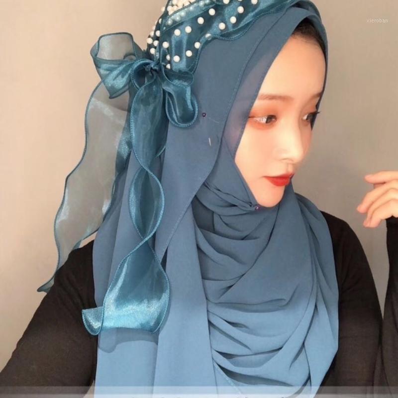 

Ethnic Clothing Ribbon Bows Scarf Fashion Muslim Dubai Women Hijab Shawls1