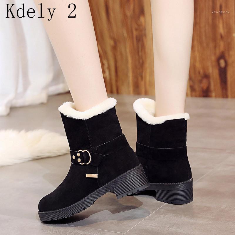 

Mid-calf winter women boots with fur 2020 warm women platform shoes casual flat martin ladies snow boots bota feminin new1, Black