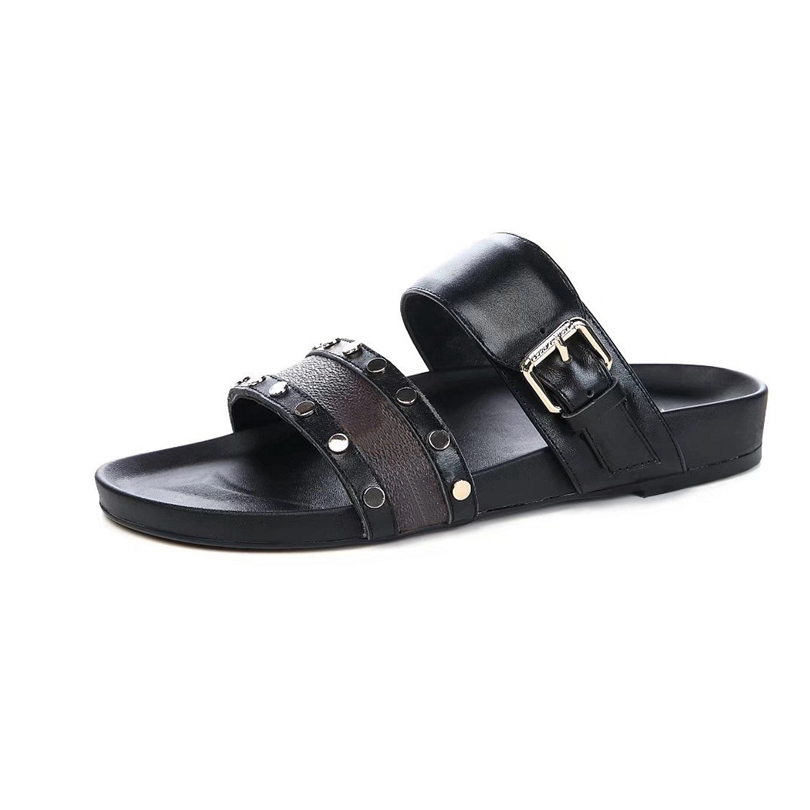 

High Quality Slippers slides Summer Flats Sexy real leather platform sandals Flats Shoes Ladies Beach shoes with box