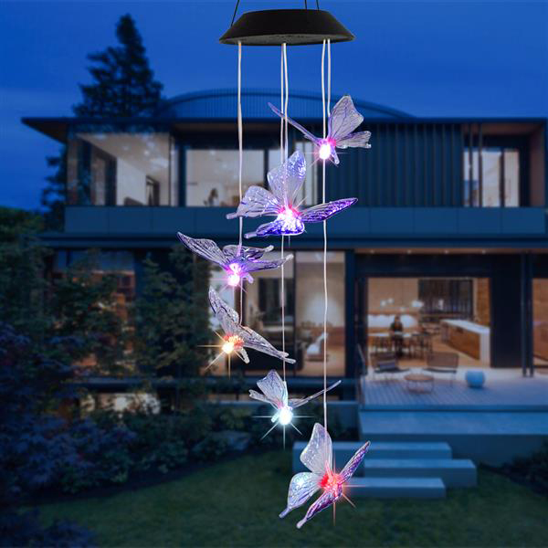 

2V Solar lamps Intelligent Light Control Design and Color Shell Butterfly Wind Chime Corridor Decoration Pendant Panel Colorful Lights